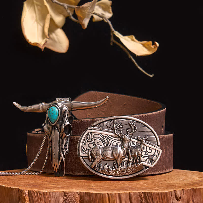 Practical DIY Hidden Knife Buckle Turquoise Longhorn Bull Pendant Bundle Set