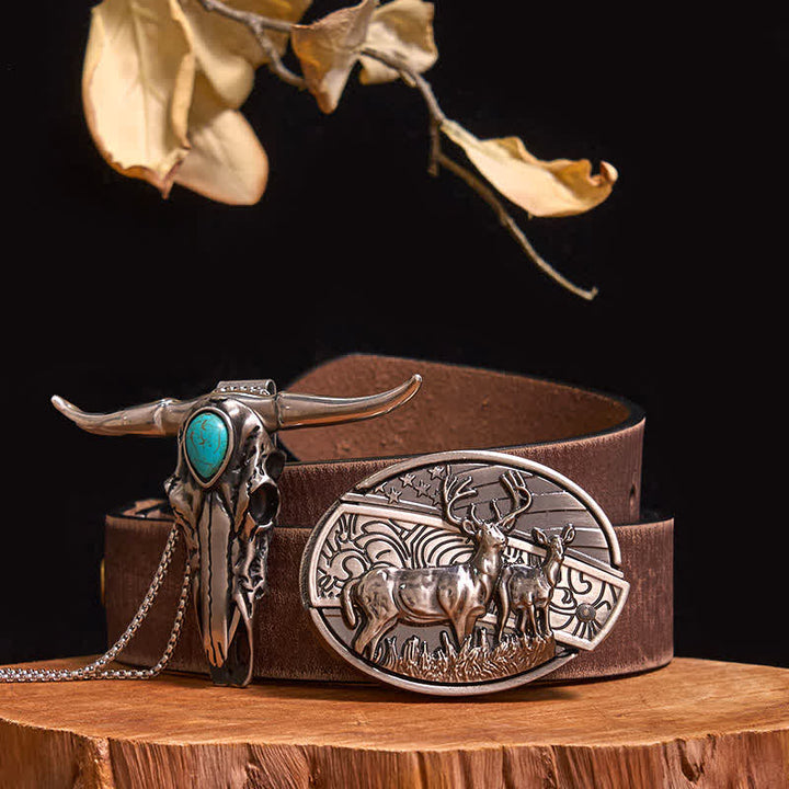 Practical DIY Hidden Knife Buckle Turquoise Longhorn Bull Pendant Bundle Set