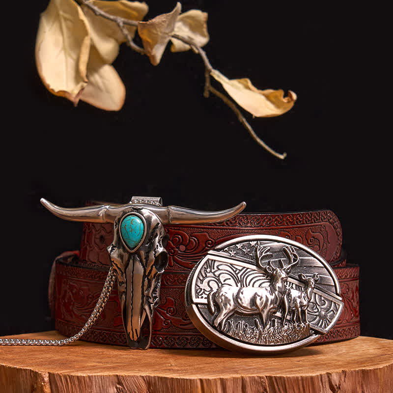 Practical DIY Hidden Knife Buckle Turquoise Longhorn Bull Pendant Bundle Set