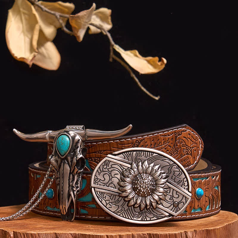 Practical DIY Hidden Knife Buckle Turquoise Longhorn Bull Pendant Bundle Set
