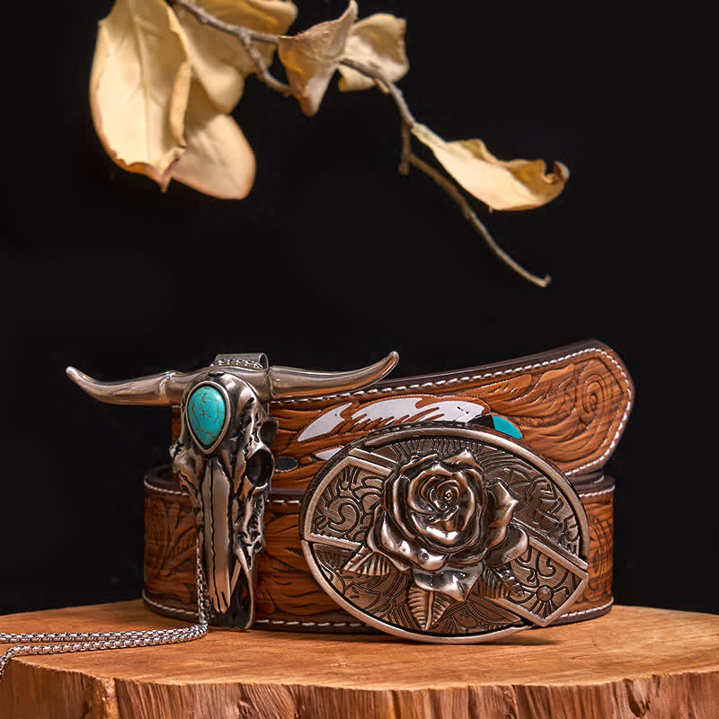 Practical DIY Hidden Knife Buckle Turquoise Longhorn Bull Pendant Bundle Set