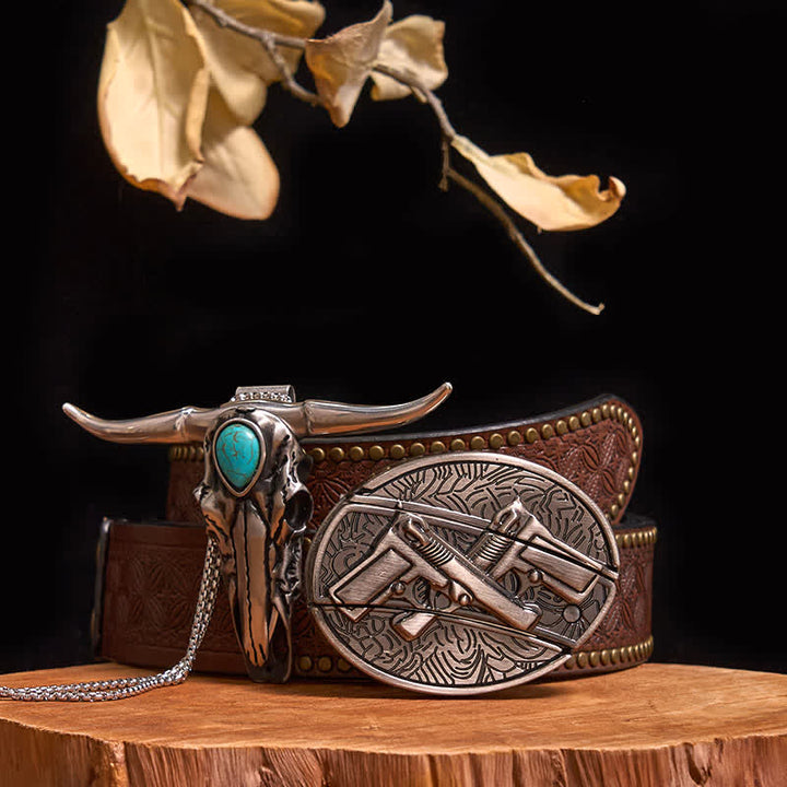 Practical DIY Hidden Knife Buckle Turquoise Longhorn Bull Pendant Bundle Set
