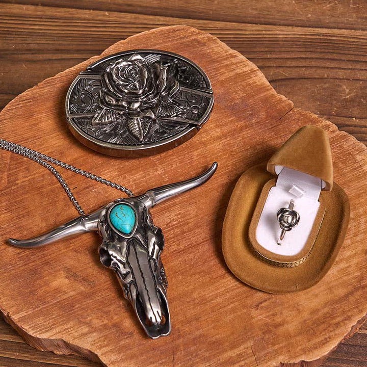 Rose Theme DIY Hidden Knife Belt Buckle Turquoise Bull Pendant Bundle Set (PRE-SALE) - Rose - Without Belt - Not Included Belt - image 1