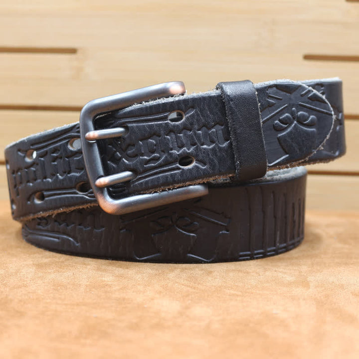 English Letter Gun Bullet Embossment Leather Belt - image 15
