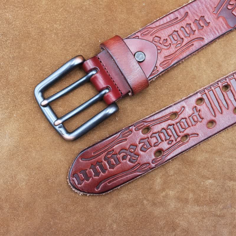English Letter Gun Bullet Embossment Leather Belt - image 6