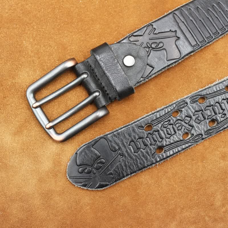 English Letter Gun Bullet Embossment Leather Belt - image 17