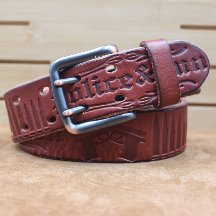 English Letter Gun Bullet Embossment Leather Belt - image 5