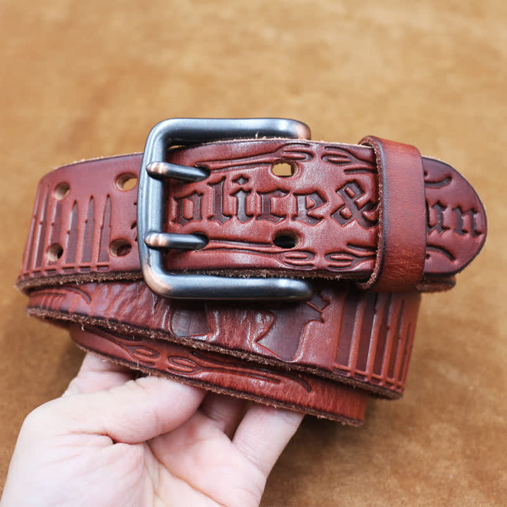 English Letter Gun Bullet Embossment Leather Belt - image 3