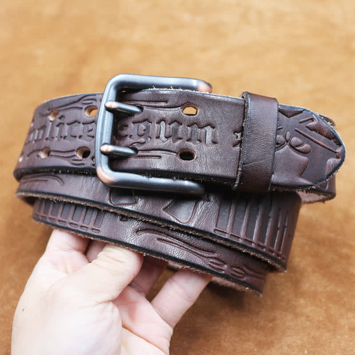 English Letter Gun Bullet Embossment Leather Belt - image 19