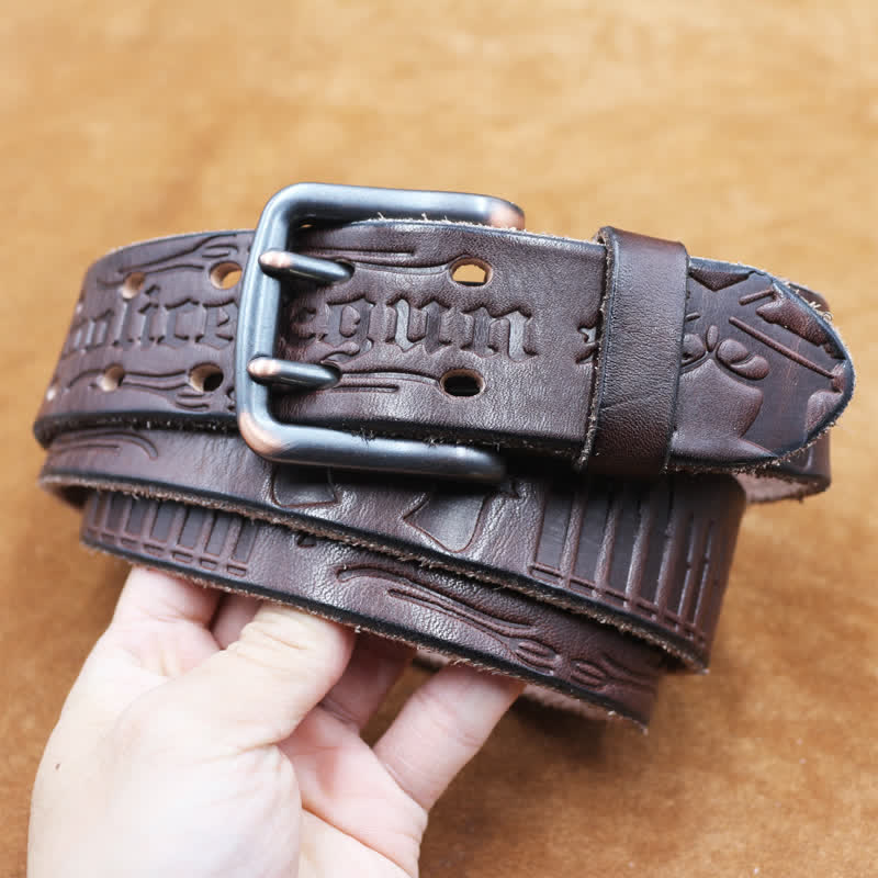 English Letter Gun Bullet Embossment Leather Belt - image 19