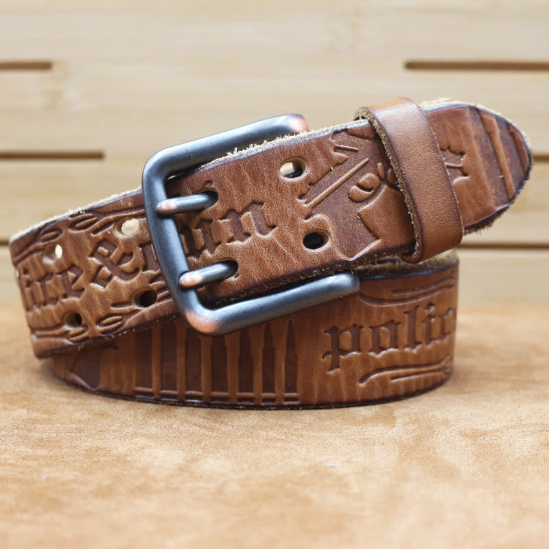 English Letter Gun Bullet Embossment Leather Belt - image 9
