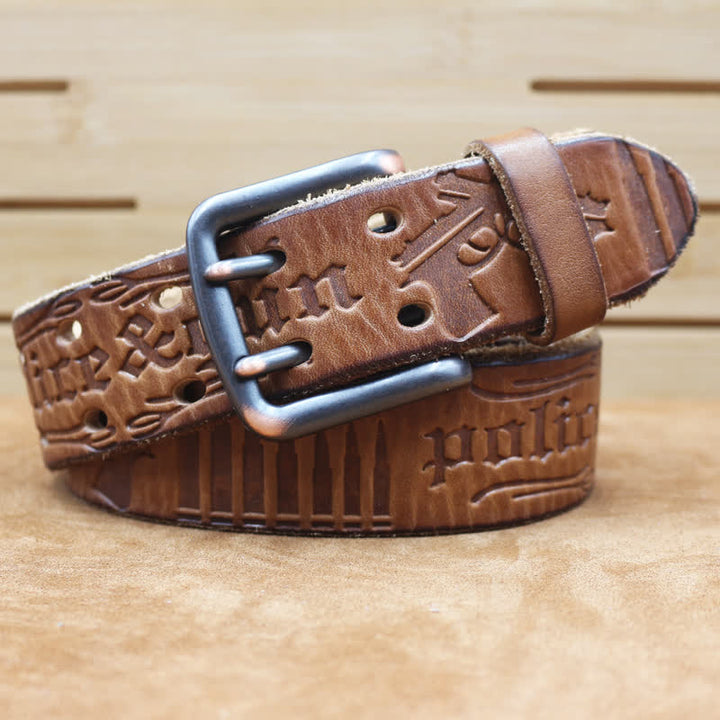 English Letter Gun Bullet Embossment Leather Belt - image 9