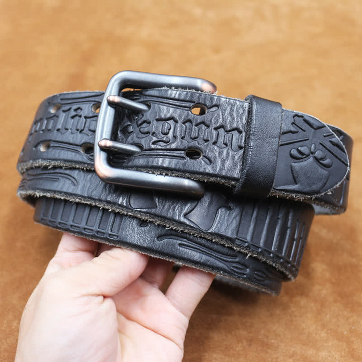 English Letter Gun Bullet Embossment Leather Belt - image 14