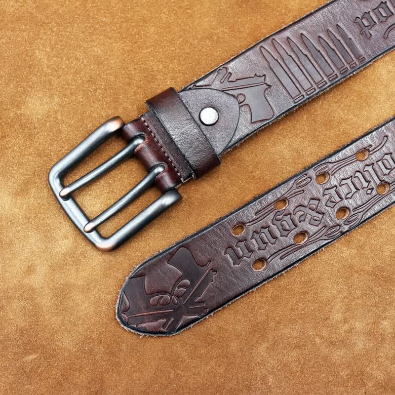 English Letter Gun Bullet Embossment Leather Belt - image 22