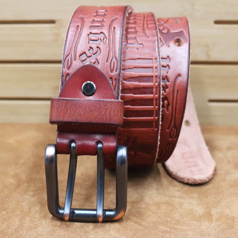 English Letter Gun Bullet Embossment Leather Belt - image 4