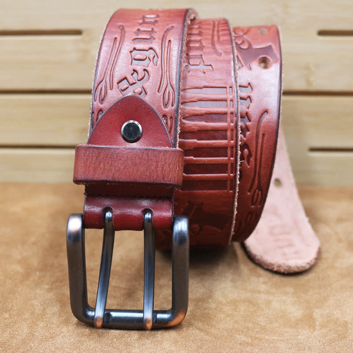 English Letter Gun Bullet Embossment Leather Belt - image 4