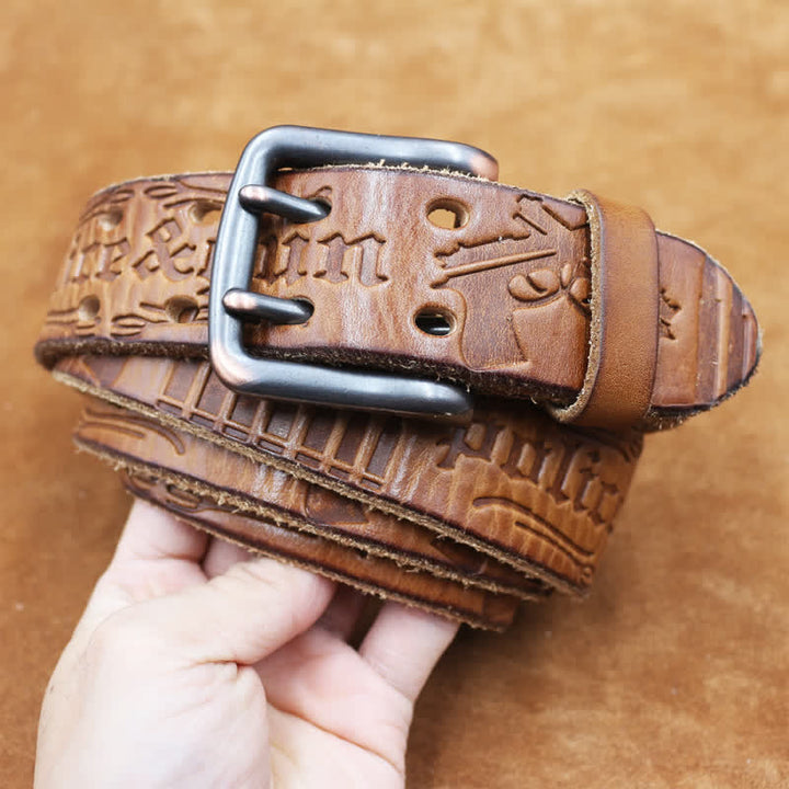 English Letter Gun Bullet Embossment Leather Belt - image 10