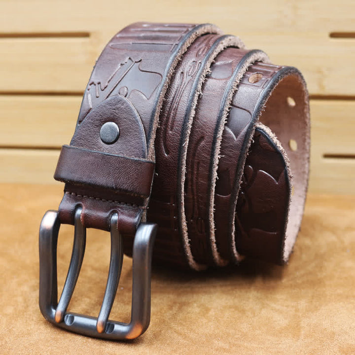 English Letter Gun Bullet Embossment Leather Belt - image 21