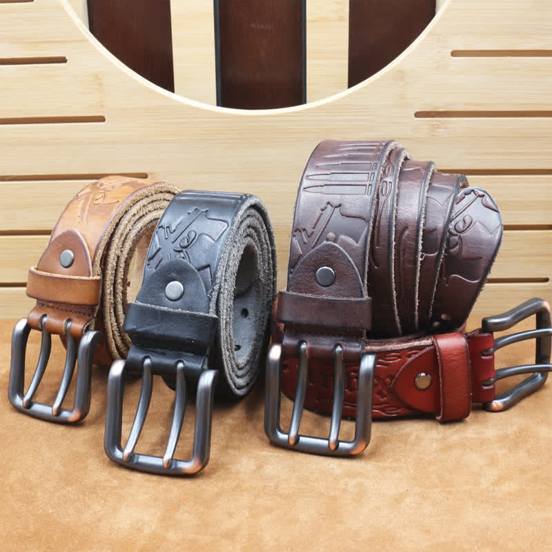 English Letter Gun Bullet Embossment Leather Belt - image 2