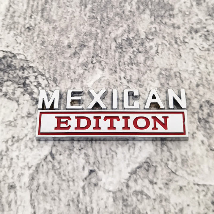 MEXICAN EDITION Metal Sticker Car Badge - Silver & Red - image 3