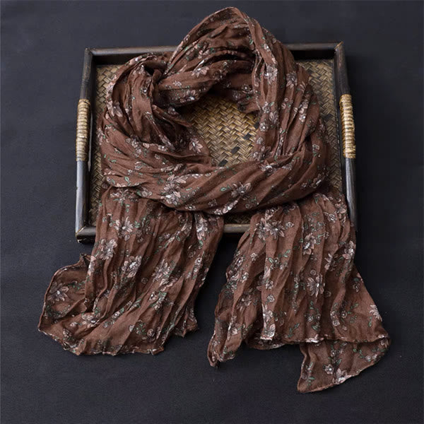 Spring Floral Contrast Color Cotton And Linen Thin Scarf - image 8