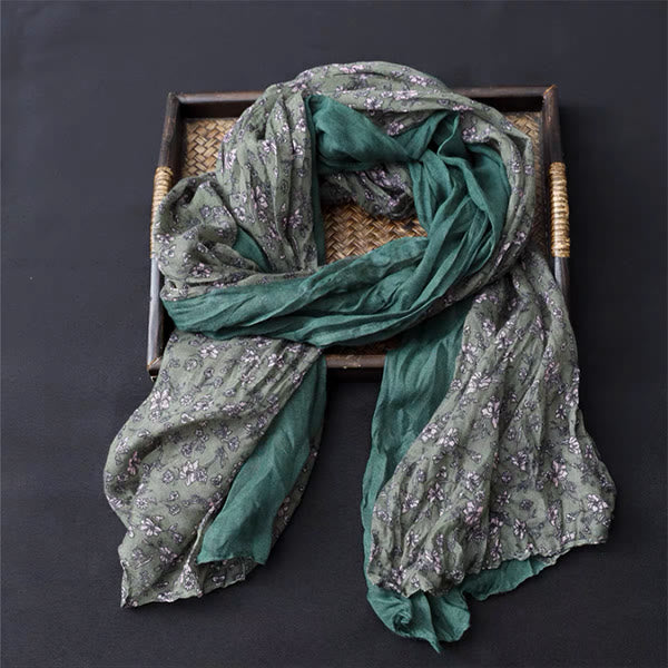 Spring Floral Contrast Color Cotton And Linen Thin Scarf - image 9