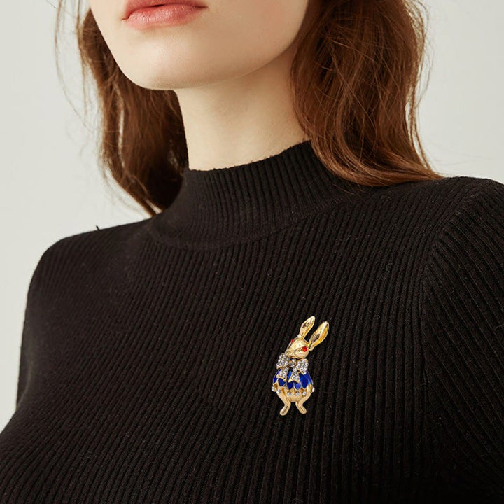 Cute Glaze Rhinestone Rabbit Brooch Shirt Accessories - image 1