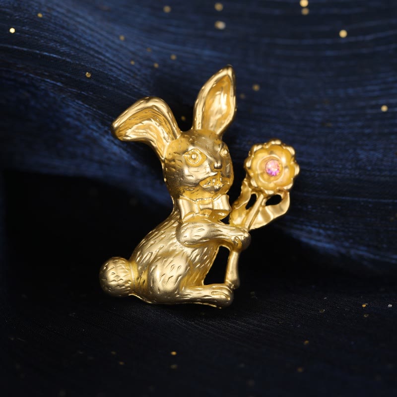 Vintage Rabbit With Sunflowers Brooch Shirt Accessories - image 5