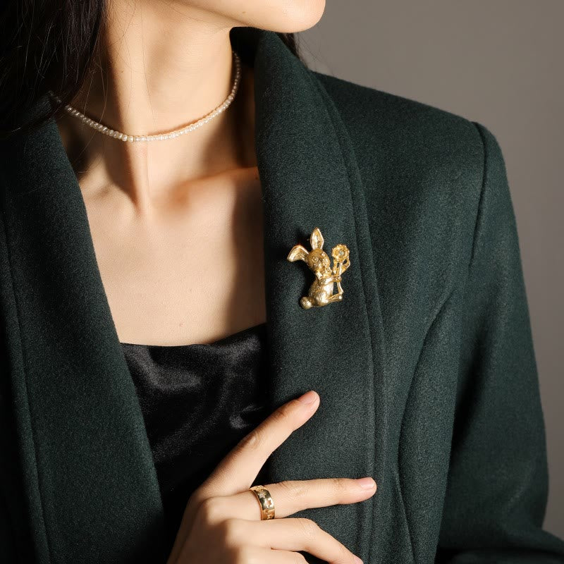 Vintage Rabbit With Sunflowers Brooch Shirt Accessories