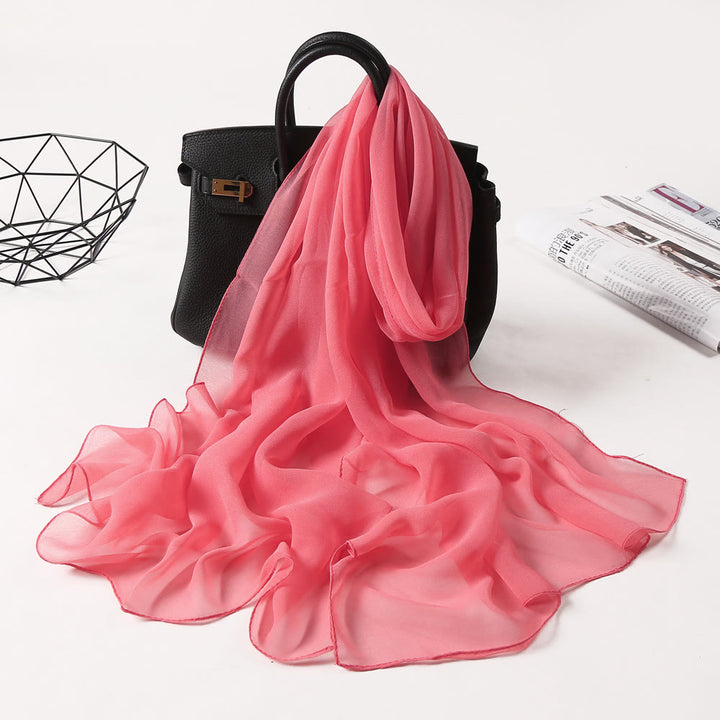 Summer Solid Color Sunscreen Thin Chiffon Scarf - #5 LightCoral - image 8