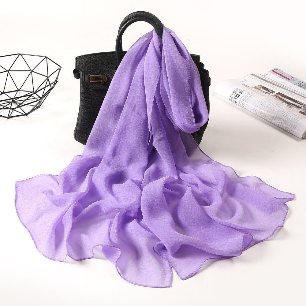 Summer Solid Color Sunscreen Thin Chiffon Scarf - #11 Plum - image 17