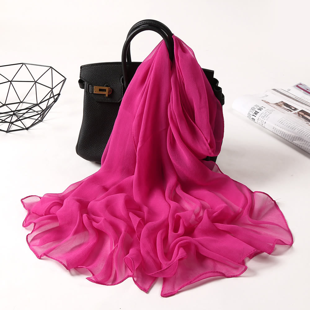 Summer Solid Color Sunscreen Thin Chiffon Scarf - #4 HotPink - image 6