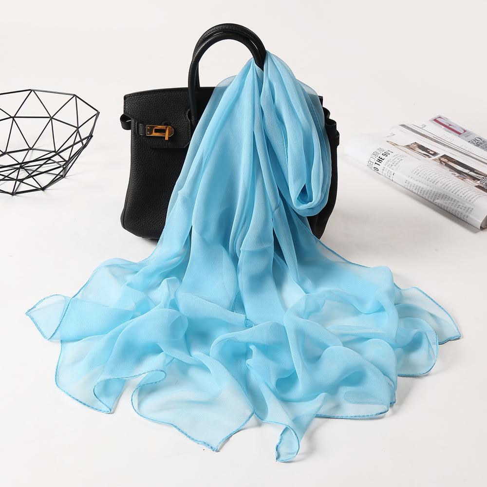 Summer Solid Color Sunscreen Thin Chiffon Scarf - #6 PowderBlue - image 9