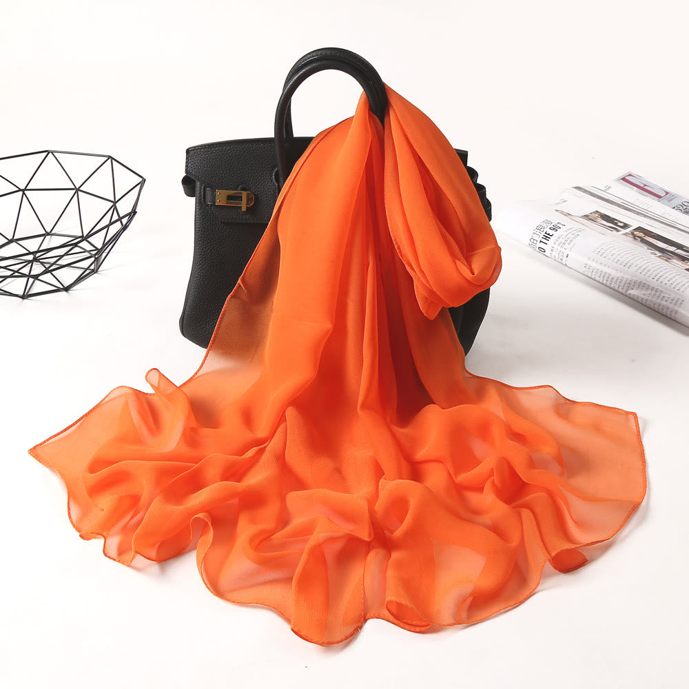 Summer Solid Color Sunscreen Thin Chiffon Scarf - #10 Coral - image 16