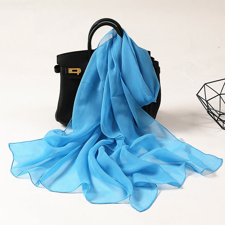 Summer Solid Color Sunscreen Thin Chiffon Scarf - #2 LightSkyBlue - image 4