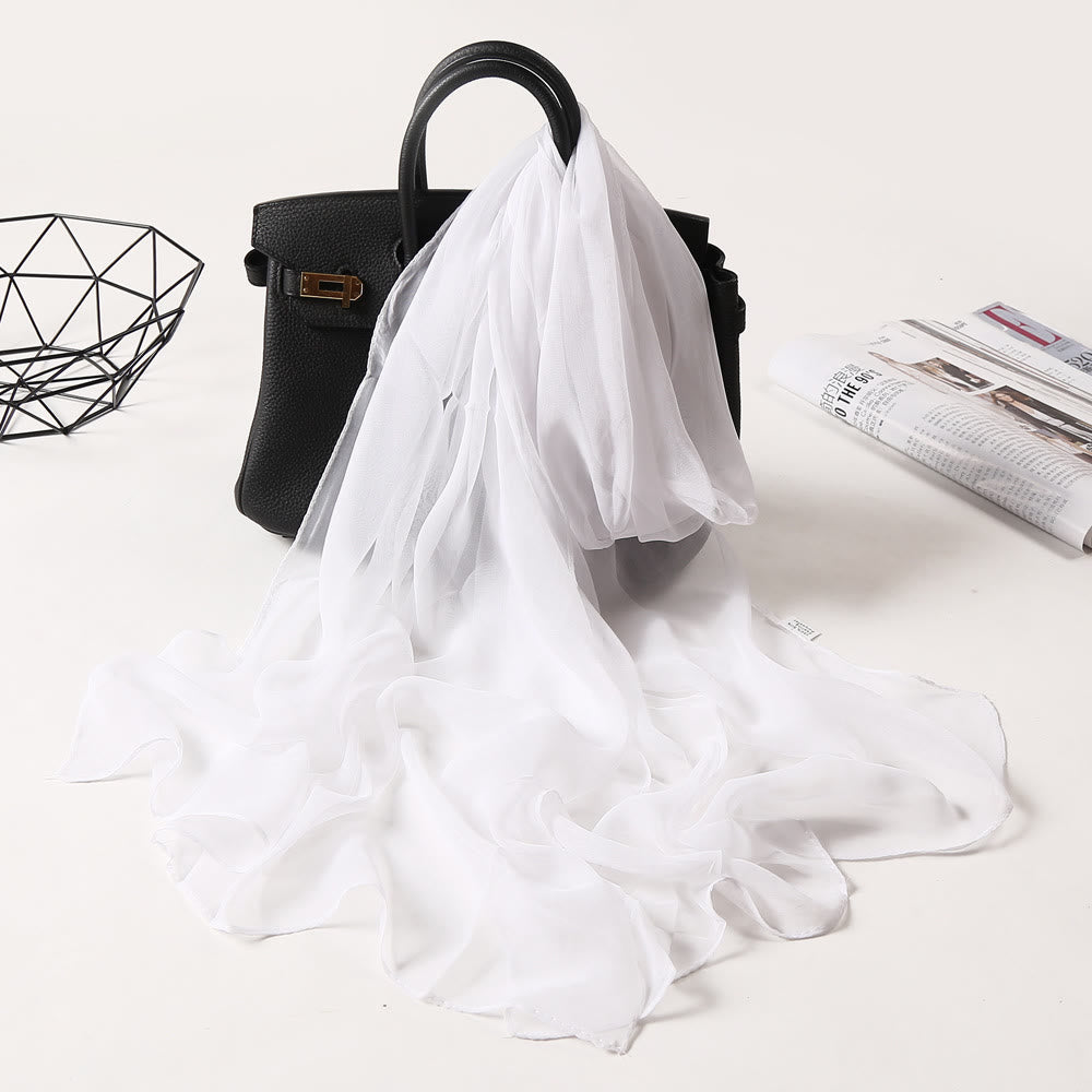 Summer Solid Color Sunscreen Thin Chiffon Scarf - #18 White - image 28