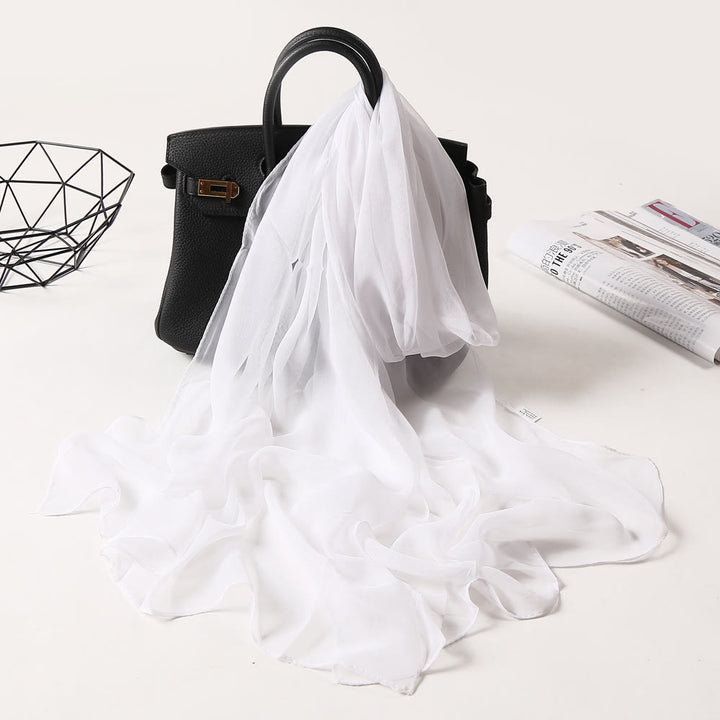 Summer Solid Color Sunscreen Thin Chiffon Scarf - #18 White - image 28