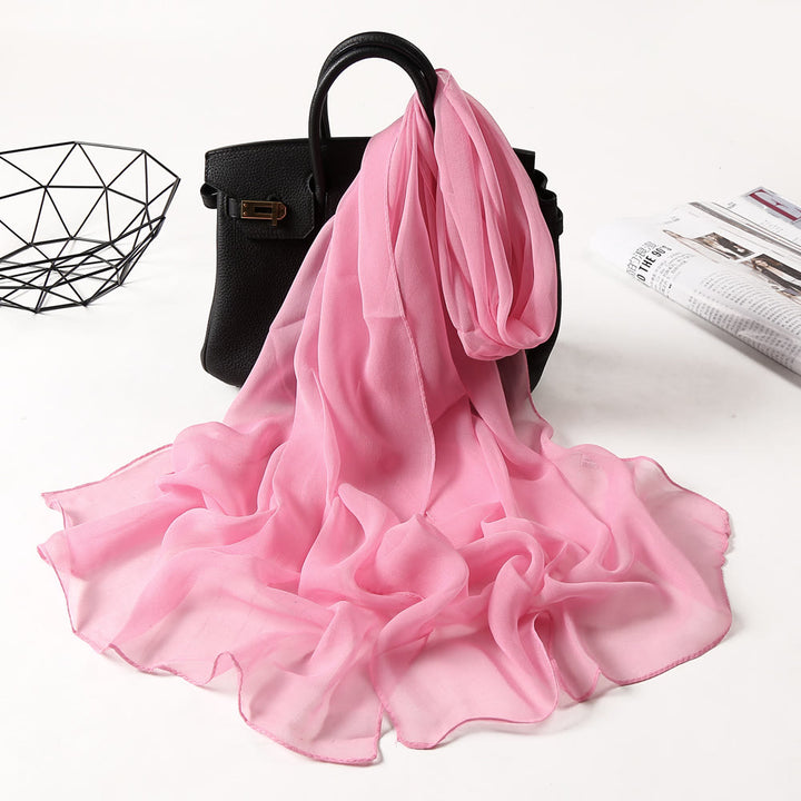 Summer Solid Color Sunscreen Thin Chiffon Scarf - #13 Pink - image 20