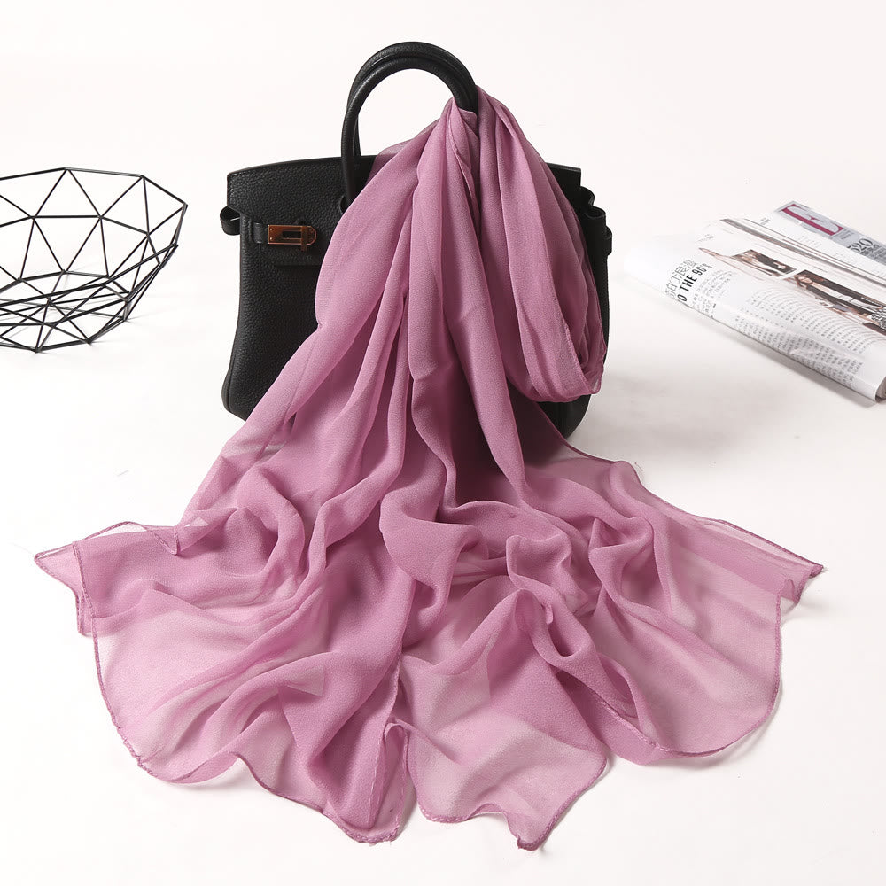 Summer Solid Color Sunscreen Thin Chiffon Scarf - #12 Thistle - image 18
