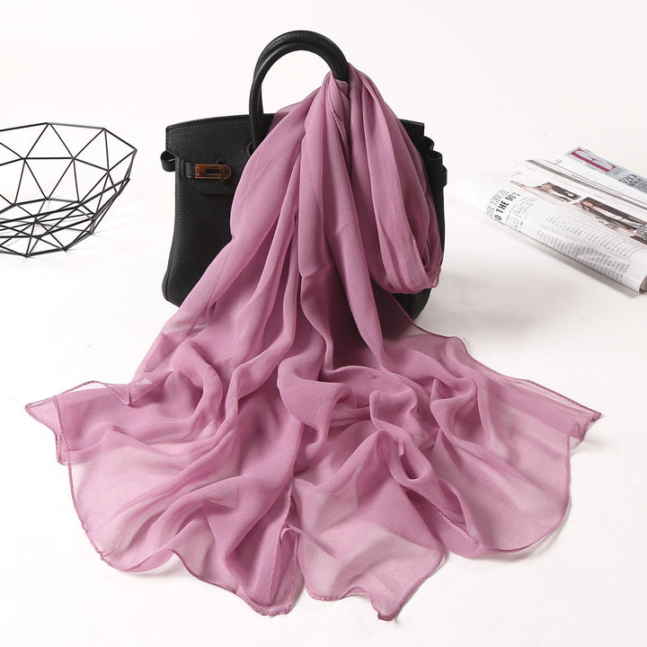 Summer Solid Color Sunscreen Thin Chiffon Scarf - #12 Thistle - image 18