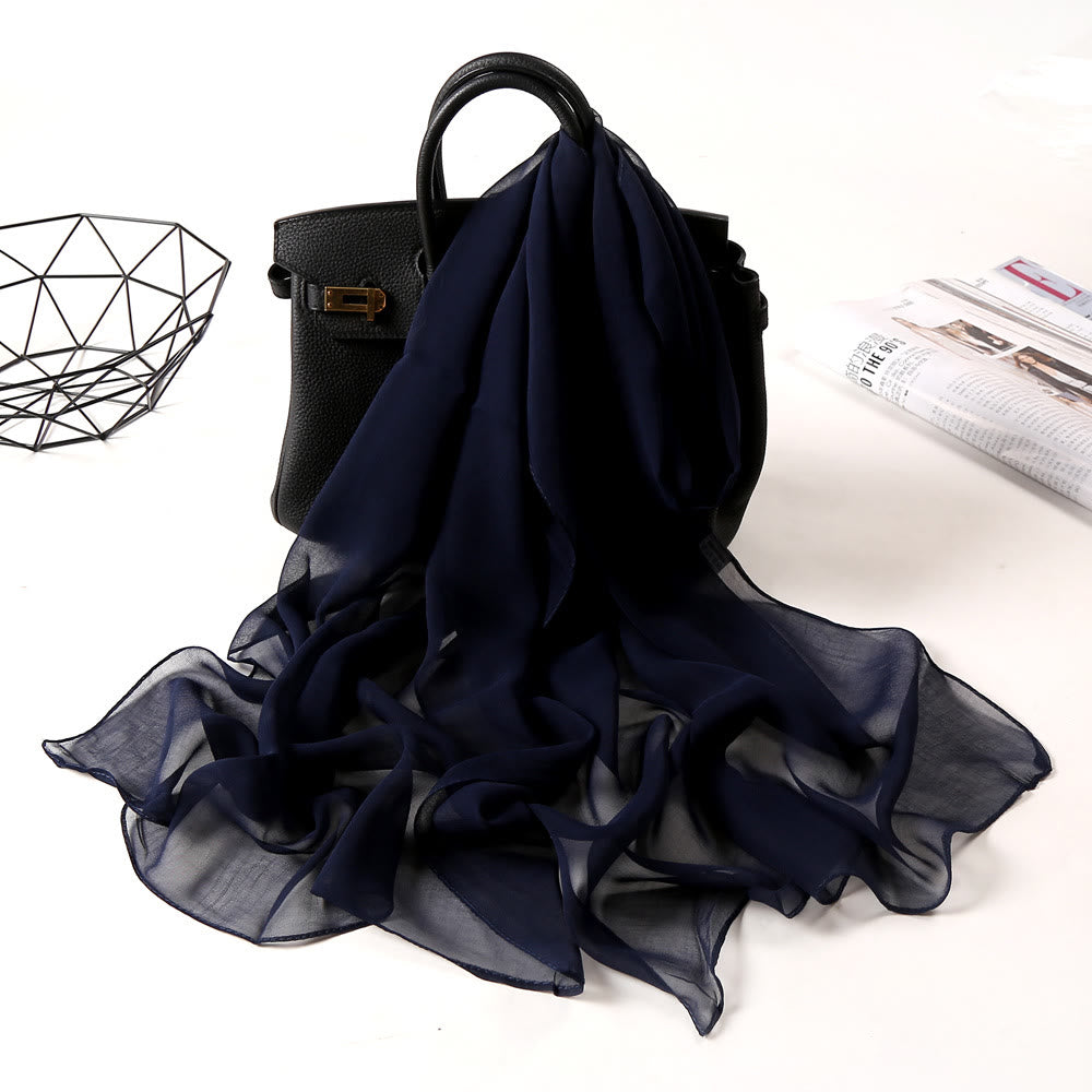 Summer Solid Color Sunscreen Thin Chiffon Scarf - #17 MidnightBlue - image 27