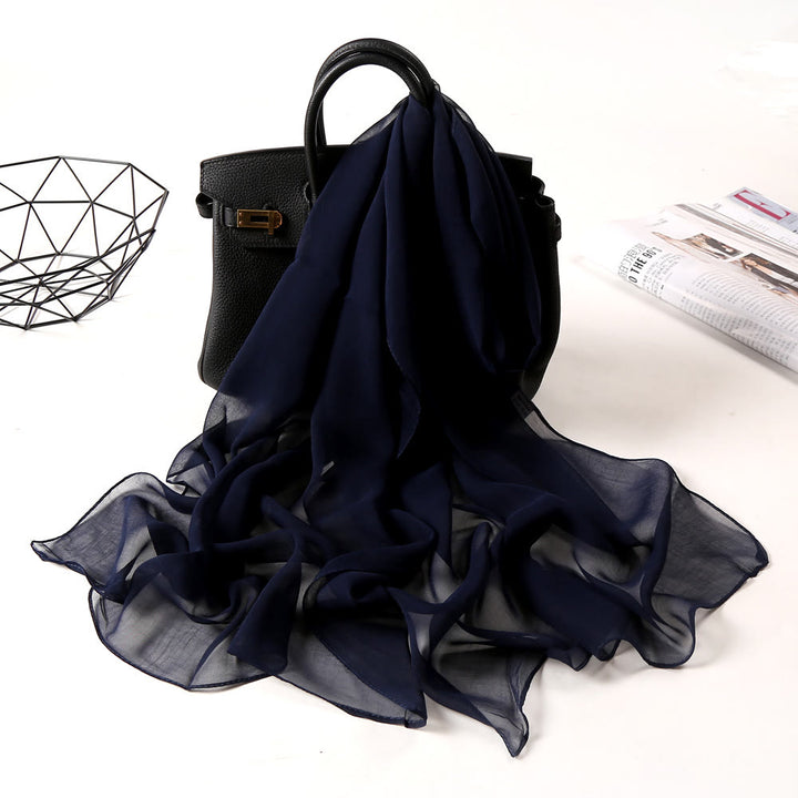 Summer Solid Color Sunscreen Thin Chiffon Scarf - #17 MidnightBlue - image 27