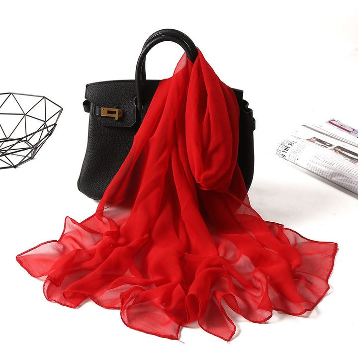 Summer Solid Color Sunscreen Thin Chiffon Scarf - #7 Crimson - image 11