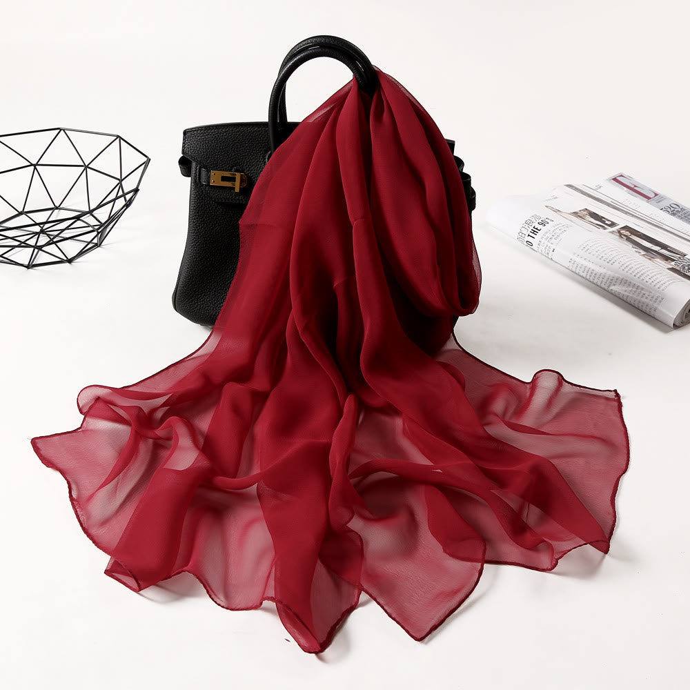 Summer Solid Color Sunscreen Thin Chiffon Scarf - #8 FireBrick - image 13