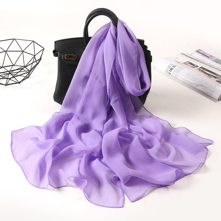 Summer Solid Color Sunscreen Thin Chiffon Scarf - #11 Plum - image 17