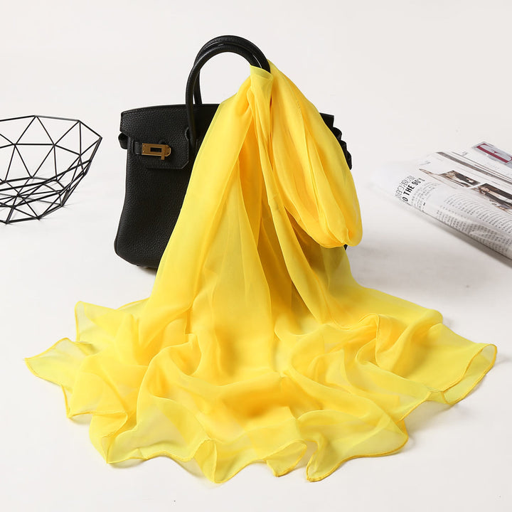 Summer Solid Color Sunscreen Thin Chiffon Scarf - #3 Yellow - image 5