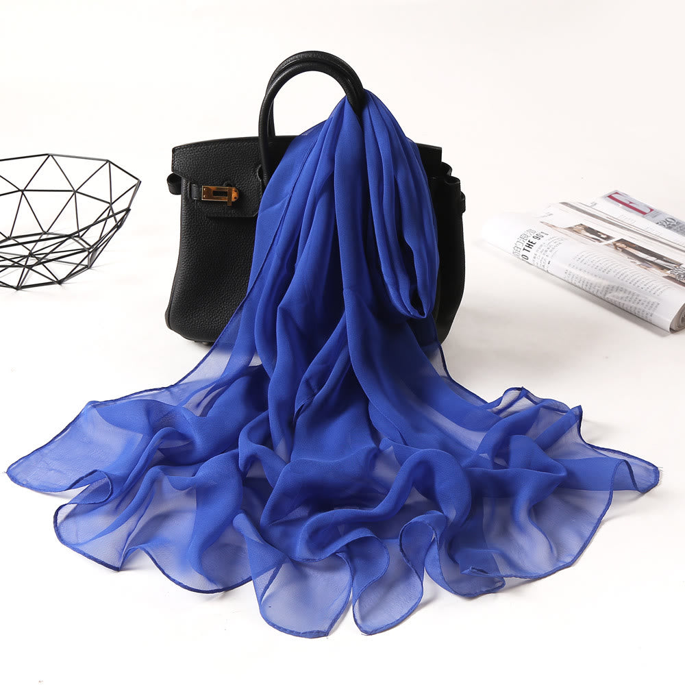 Summer Solid Color Sunscreen Thin Chiffon Scarf - #15 DarkBlue - image 23