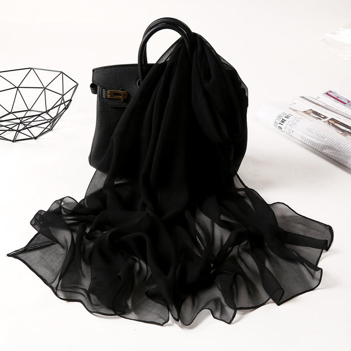 Summer Solid Color Sunscreen Thin Chiffon Scarf - #16 Black - image 25