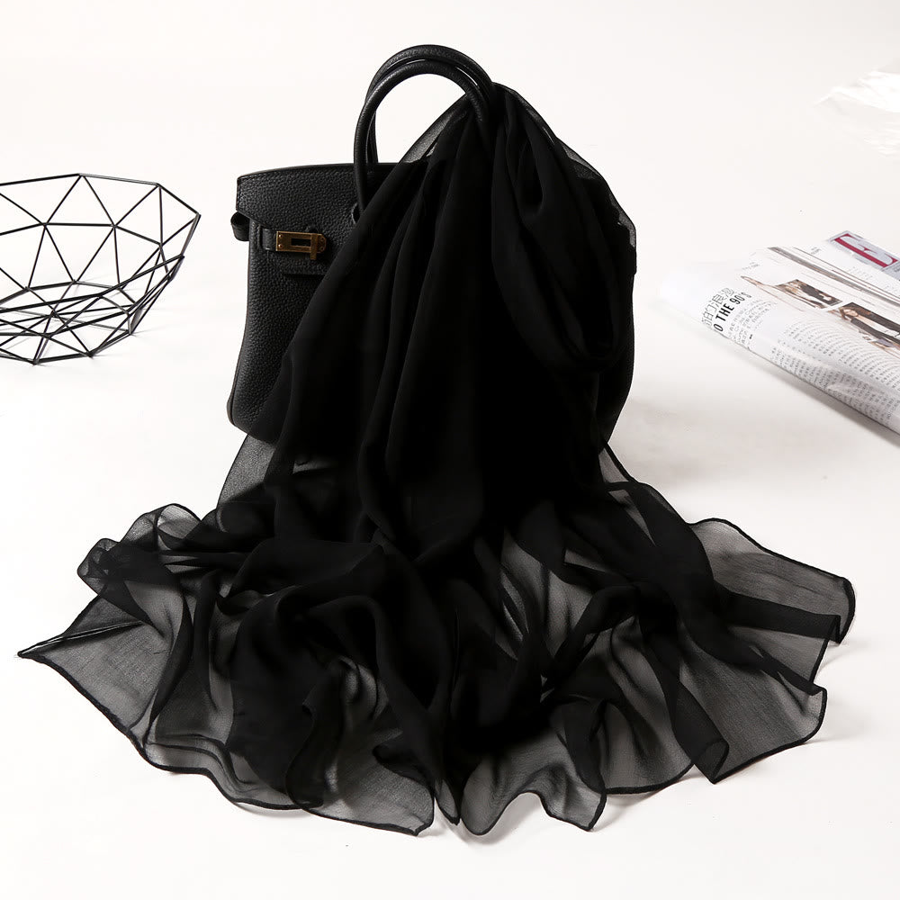 Summer Solid Color Sunscreen Thin Chiffon Scarf - #16 Black - image 25