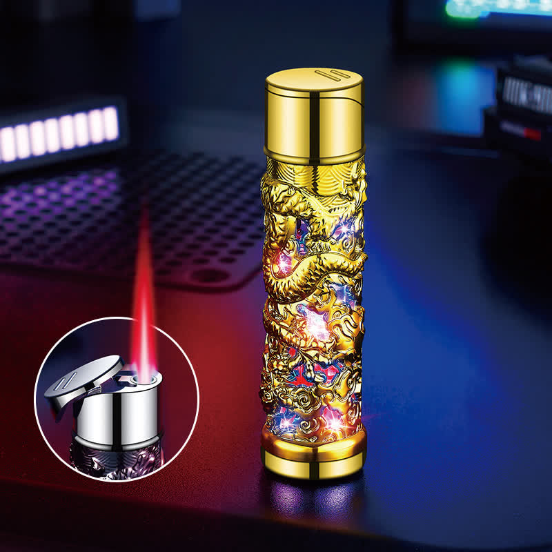 Dragon Creative LED Flash Cylindrical Refillable Butane Lighter - Gold - image 10